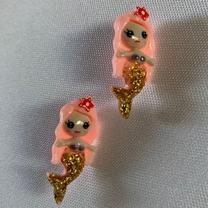 NWT. Handmade Pierced Glitter Mermaid Earrings for Girls!  For ages 5 and up!